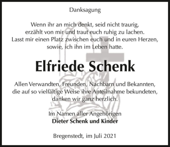 Traueranzeige von Elfriede Schenk  von Magdeburger Volksstimme