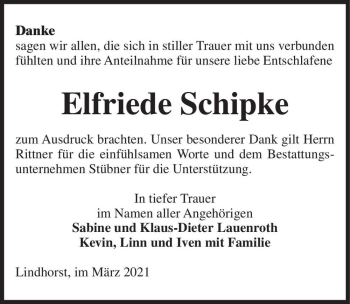 Traueranzeige von Elfriede Schipke  von Magdeburger Volksstimme