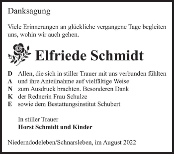 Traueranzeige von Elfriede Schmidt  von Magdeburger Volksstimme