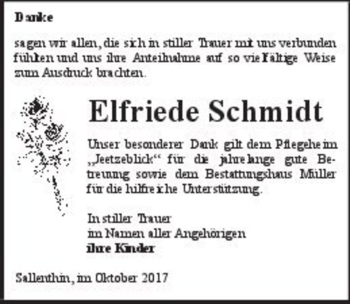 Traueranzeige von Elfriede Schmidt  von Magdeburger Volksstimme