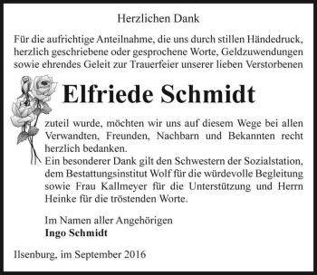 Traueranzeige von Elfriede Schmidt  von Magdeburger Volksstimme