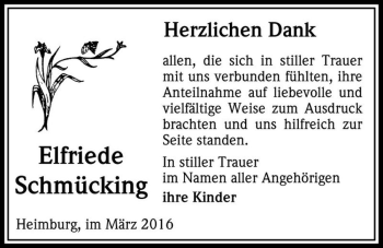 Traueranzeige von Elfriede Schmücking  von Magdeburger Volksstimme