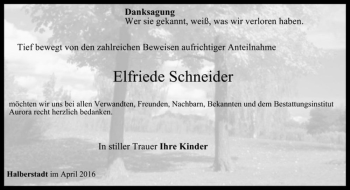 Traueranzeige von Elfriede Schneider  von Magdeburger Volksstimme