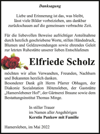 Traueranzeige von Elfriede Scholz  von Magdeburger Volksstimme