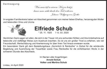 Traueranzeige von Elfriede Schub  von Magdeburger Volksstimme