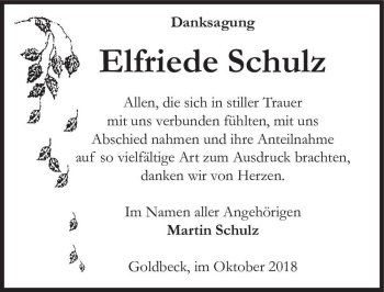Traueranzeige von Elfriede Schulz  von Magdeburger Volksstimme