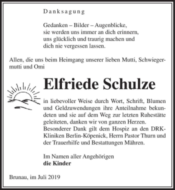 Traueranzeige von Elfriede Schulze  von Magdeburger Volksstimme