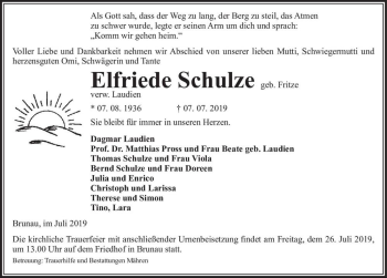 Traueranzeige von Elfriede Schulze (geb. Fritze)  von Magdeburger Volksstimme
