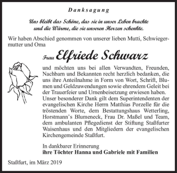 Traueranzeige von Elfriede Schwarz  von Magdeburger Volksstimme