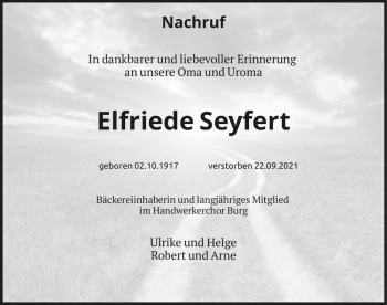 Traueranzeige von Elfriede Seyfert  von Magdeburger Volksstimme