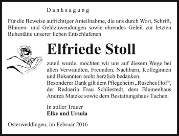 Traueranzeige von Elfriede Stoll  von Magdeburger Volksstimme