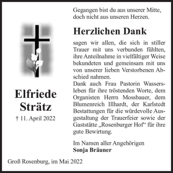 Traueranzeige von Elfriede Strätz  von Magdeburger Volksstimme