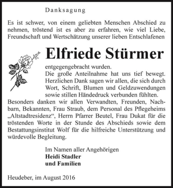 Traueranzeige von Elfriede Stürmer  von Magdeburger Volksstimme
