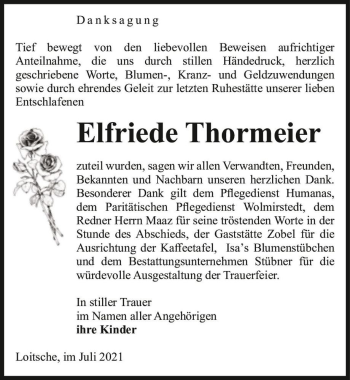 Traueranzeige von Elfriede Thormeier  von Magdeburger Volksstimme