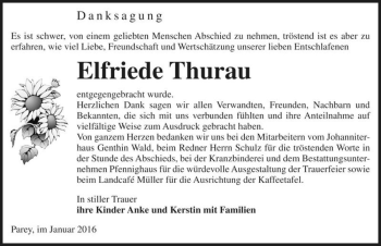 Traueranzeige von Elfriede Thurau  von Magdeburger Volksstimme