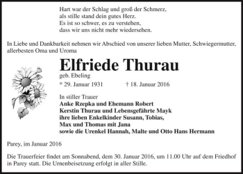 Traueranzeige von Elfriede Thurau (geb. Ebeling)  von Magdeburger Volksstimme