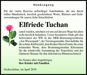 Traueranzeige von Elfriede Tuchan  von Magdeburger Volksstimme