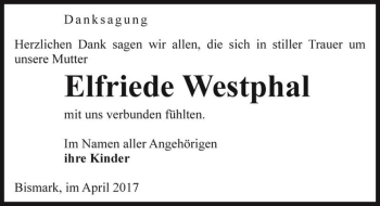 Traueranzeige von Elfriede Westphal  von Magdeburger Volksstimme