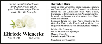 Traueranzeige von Elfriede Wienecke  von Magdeburger Volksstimme