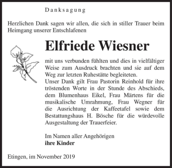 Traueranzeige von Elfriede Wiesner  von Magdeburger Volksstimme