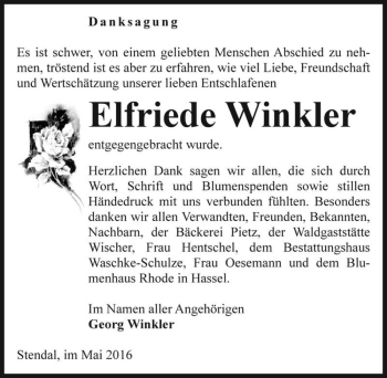 Traueranzeige von Elfriede Winkler  von Magdeburger Volksstimme