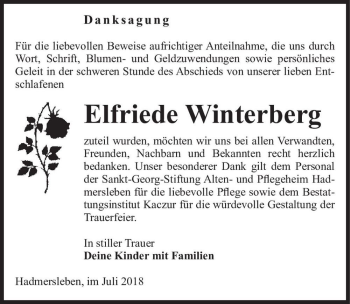 Traueranzeige von Elfriede Winterberg  von Magdeburger Volksstimme