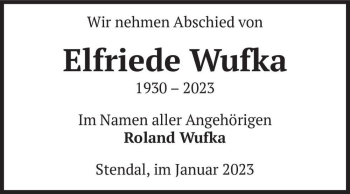 Traueranzeige von Elfriede Wufka  von Magdeburger Volksstimme