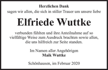 Traueranzeige von Elfriede Wuttke  von Magdeburger Volksstimme