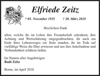 Traueranzeige von Elfriede Zeitz  von Magdeburger Volksstimme