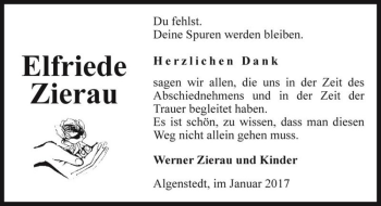 Traueranzeige von Elfriede Zierau  von Magdeburger Volksstimme