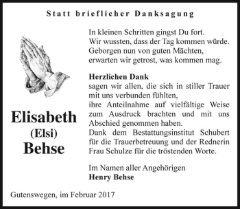 Traueranzeige von Elisabeth 