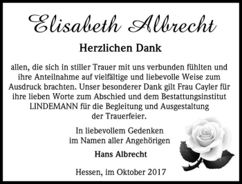 Traueranzeige von Elisabeth Albrecht  von Magdeburger Volksstimme