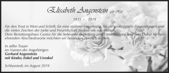 Traueranzeige von Elisabeth Angenstein (geb. Hof)  von Magdeburger Volksstimme