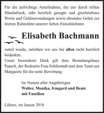 Traueranzeige von Elisabeth Bachmann  von Magdeburger Volksstimme