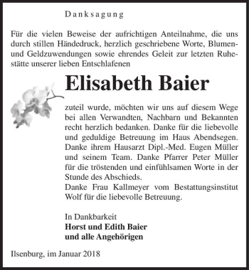 Traueranzeige von Elisabeth Baier  von Magdeburger Volksstimme