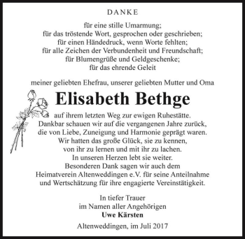 Traueranzeige von Elisabeth Bethge  von Magdeburger Volksstimme