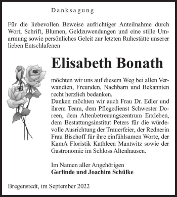 Traueranzeige von Elisabeth Bonath  von Magdeburger Volksstimme