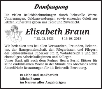 Traueranzeige von Elisabeth Braun  von Magdeburger Volksstimme