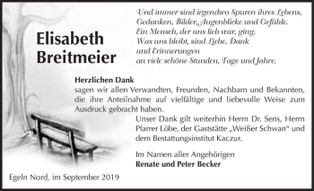 Traueranzeige von Elisabeth Breitmeier  von Magdeburger Volksstimme