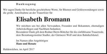 Traueranzeige von Elisabeth Bromann  von Magdeburger Volksstimme