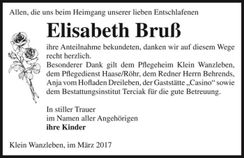 Traueranzeige von Elisabeth Bruß  von Magdeburger Volksstimme