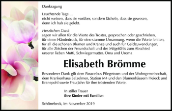 Traueranzeige von Elisabeth Brömme  von Magdeburger Volksstimme