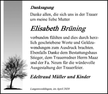 Traueranzeige von Elisabeth Brüning  von Magdeburger Volksstimme