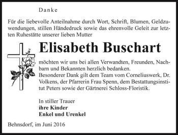 Traueranzeige von Elisabeth Buschart  von Magdeburger Volksstimme