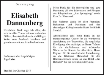 Traueranzeige von Elisabeth Dannenberg  von Magdeburger Volksstimme