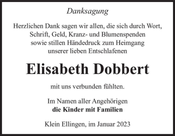 Traueranzeige von Elisabeth Dobbert  von Magdeburger Volksstimme