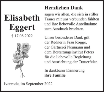 Traueranzeige von Elisabeth Eggert  von Magdeburger Volksstimme