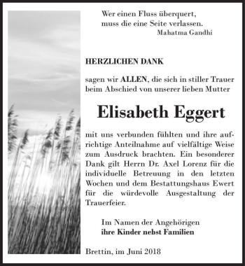Traueranzeige von Elisabeth Eggert  von Magdeburger Volksstimme