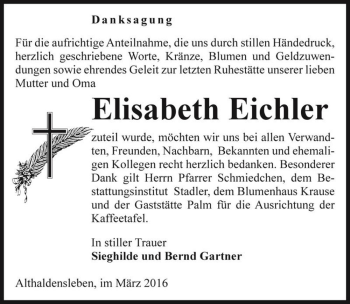 Traueranzeige von Elisabeth Eichler  von Magdeburger Volksstimme