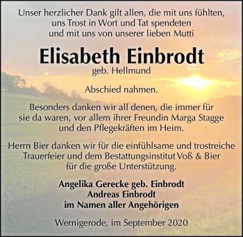 Traueranzeige von Elisabeth Einbrodt (geb. Hellmund)  von Magdeburger Volksstimme